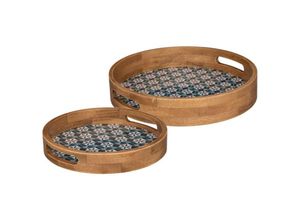 3560231643379 - Atmosphera Créateur Dintérieur - Set aus 2 Tabletts Ali - Holz und Glas - 34 -5x6 cm