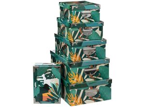 3560232606649 - 5 Five Simply Smart Aufbewahrungsboxen-Set Tropical 6-tlg mit Tropenmuster Pappe Edelstahl 193444