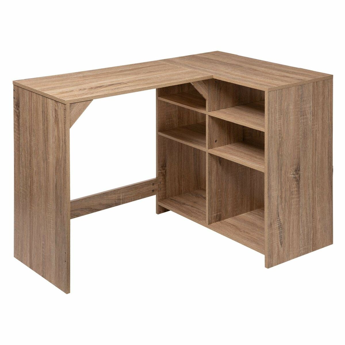 3560233827937 - Schreibtisch natürlich Holz 110 x 75 x 69 cm 6 Regale L-Form