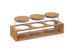 3560233828736 - 3er-Set Glasbehälter mit Deckeln und Bambusständer 3x470 ml