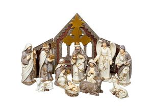 3560237533360 - Weihnachtskrippe mit 11 Krippenfiguren aus Harz H 25 cm - Braun