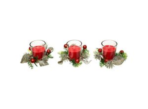 3560237580647 - Fééric Lights And Christmas - Kerze centerpiece trio rote folie 180 g - Feeric lights & christmas - Rot