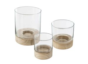 3560238331415 - Atmosphera Créateur Dintérieur - Set aus 3 Windlichtern Sommer - Glas und Holz