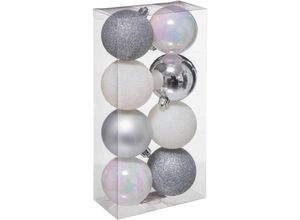 3560238342084 - Fééric Lights And Christmas - Christbaumkugeln Colorama de Noël 8er-Set aus Kunststoff d 7 cm - Silber Weiss