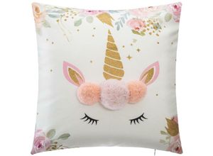 3560238649794 - Atmosphera Créateur Dintérieur - Kinderkissen Licorne - Pompons - 39x39 cm