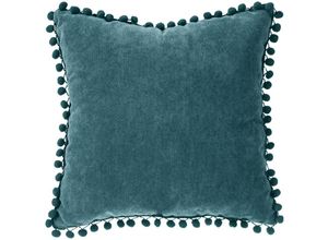 3560238654958 - Atmosphera Créateur Dintérieur - Kissen mit Pompons - blaugrün - 40 × 40 cm