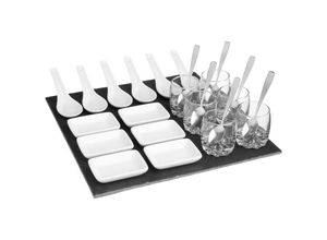 3560239372684 - Sg Secret De Gourmet - Quadratische vorspeise 25 stück - Platz Aperitif Set 25 Stück - Glas - Schiefer - Porzellan und Edelstahl - Abmessungen l 30