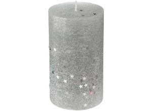 3560239507284 - Fééric Lights And Christmas - Silberne glitterzylinderkerze h12 - Kerzenzylinder Glitter Silber - Paraffin - Höhe 12 cm - Feeric lights & christmas