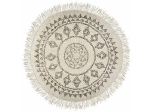 3560239692874 - Atmosphera - Teppich rund ethnische Muster mit Fransen Baumwolle ø 120 cm beige