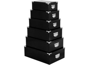 3560239694854 - 5five - Set von sechs rechteckigen Aufbewahrungsboxen Organizer Metallbeschläge Tragegriffe schwarz