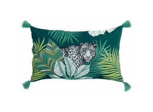 3574386086912 - Douceur Dintérieur - Deko-Kissen mit Fransen cap nature 30 x 50 cm grün mit Leopard