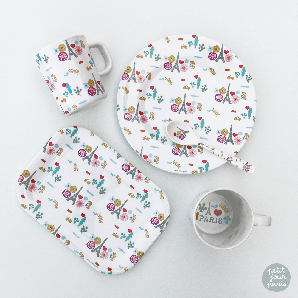 3585190579231 - Dessertteller Baby petit jour motifs fleurs tour eiffel le paris démilie