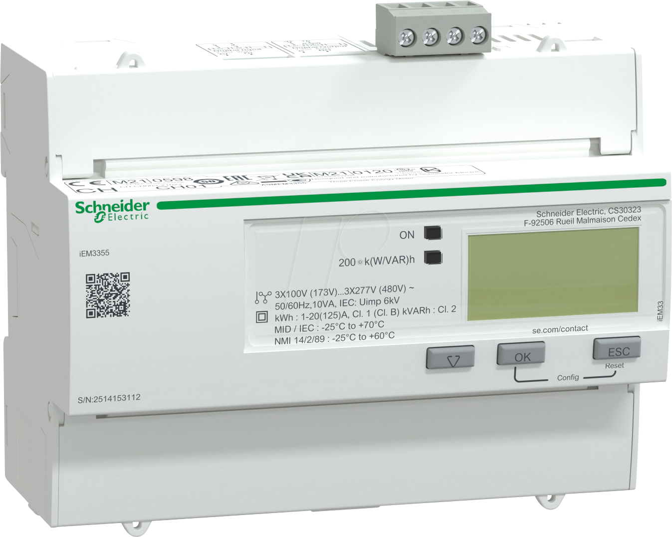 3606480696428 - A9MEM3355 - Energiezähler 3-ph 125 A Modbus 1E 1A 4 Tarife Kl 1 MID
