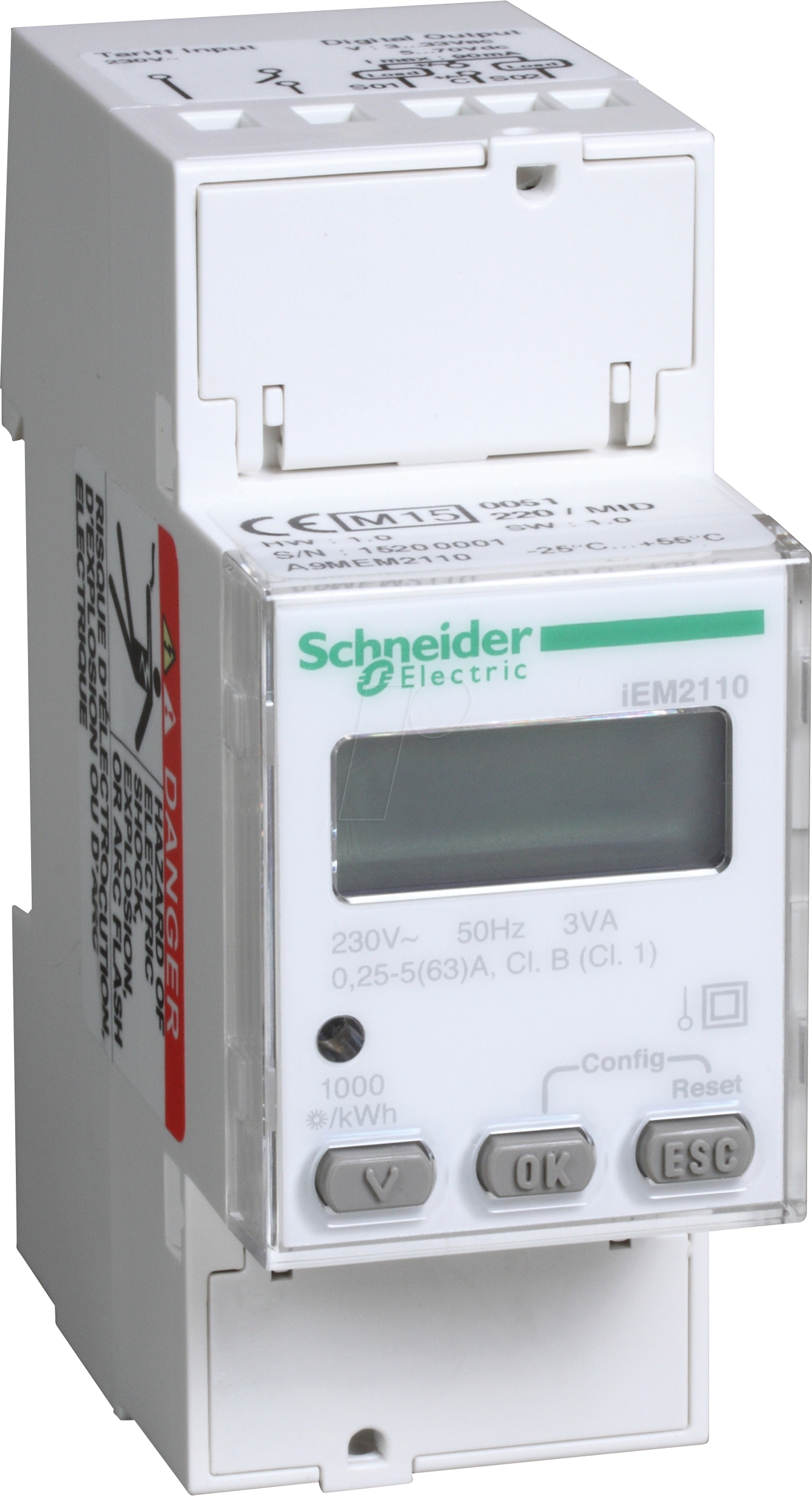 3606485434636 - A9MEM2110 - Energiezähler 1-ph 63 A 230V Impuls 2 Tarife Klasse 1 MID