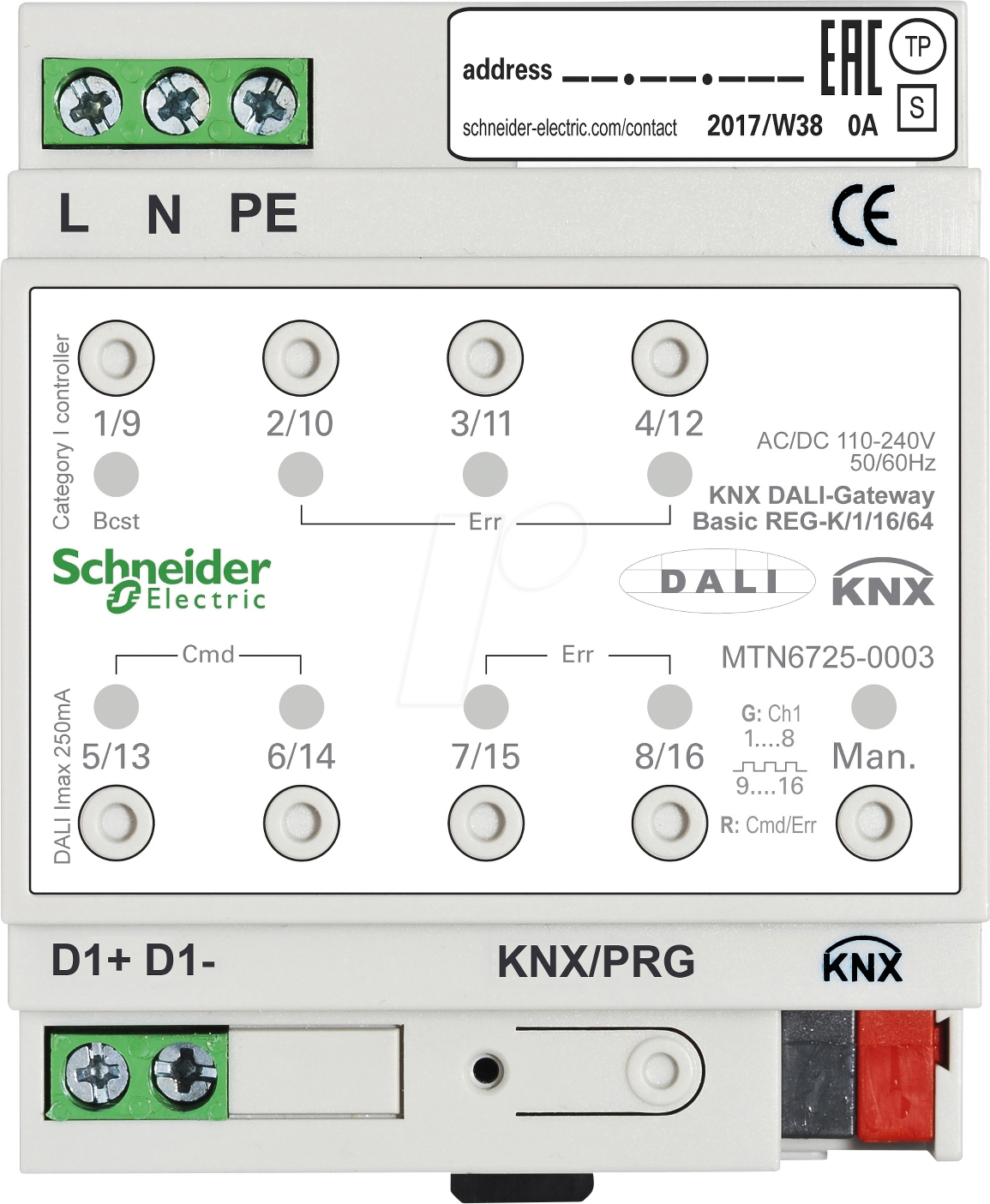 3606489484040 - SE MTN6725-0003 - KNX DALI-Gateway Basic REG-K 1 16 64 1 Kanal