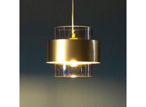 3611839020564 - Elegante Hängeleuchte aus Klarglas und goldenem Zylinder - Salvado