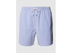 3616419646219 - Big & Tall - Traveler - Badeshorts aus Seersucker in Mittelblau mit Markenlogo