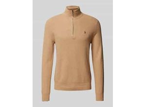 3616534579256 - Polo Textured Half-Zip Camel Melange