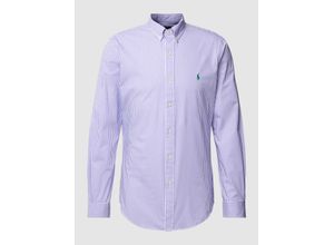 3616538102818 - - Schmales Hemd aus Popeline in Lila Gestreift mit Polospieler-Logo-Marineblau