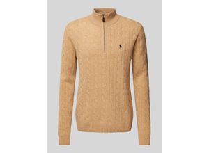 3616538779973 - Polo Wool Cashmere Cable Half Zip Camel Melange