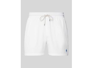 3616851434559 - - Traveler - Mittellange Badeshorts in Weiß mit Markenlogo und schmalem Schnitt