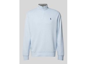 3616858090802 - - Sweatshirt in Hellblau meliert mit Markenlogo und kurzem Reißverschluss