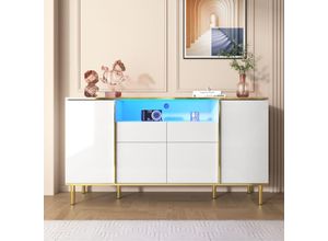 3631280137468 - Okwish - Sideboard glänzend weiße Kommode mit 2 Schubladen Kommode Schlafzimmerkommode glänzend weißes Sideboard – L150 P40 H80cm