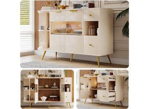 3651277629615 - Esszimmer-Sideboard Wohnzimmer-Aufbewahrungsschränke mit Glasschiebetüren und LED-Leuchten Holz-Sideboard freistehende Schränke Buffetschränke