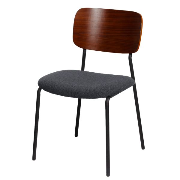 3660141963007 - meet by Paperflow Bistrostuhl LISA gepolstert Gestell schwarz Nussbaumfurnier Bouclé-Bezug anthrazit 2er-Set