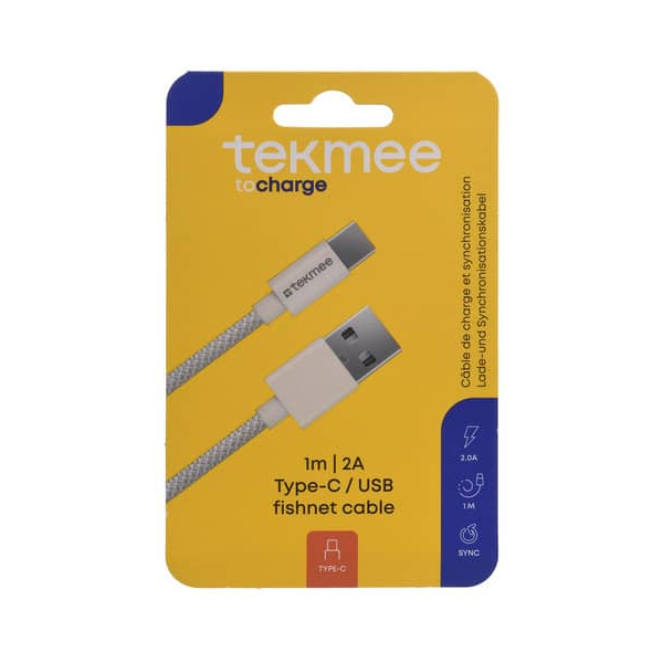 3661075296322 - Ladekabel USB-AUSB-C fishnet weiß 3661075296322 Tekmee