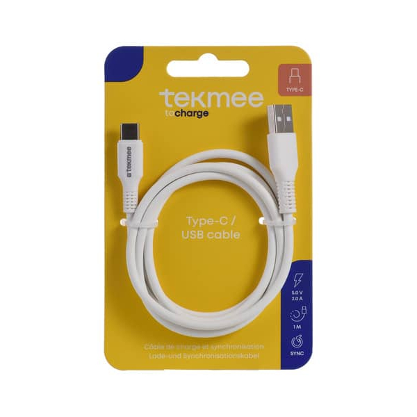 3661075296742 - Ladekabel USB-AUSB-C Nylon weiß 3661075296742 Tekmee