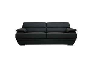 3662275042047 - - Design-Ledersofa drei Plätze verstellbares Kopfstück Schwarz ewing - Büffelleder - Schwarz