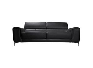 3662275064605 - Design-Ledersofa 3 Plätze mit Kopfstück zur Entspannung Schwarz nevada - Büffelleder - Schwarz