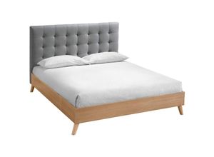 3662275074567 - - Bett für Erwachsene Skandinavisch Holz und Stoff Grau 160 x 200 cm lynn