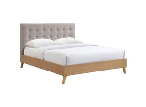 3662275074581 - Bett für Erwachsene Skandinavisch Holz und Stoff Beige 160 x 200 cm LYNN