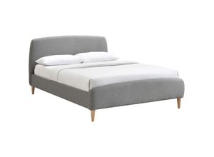 3662275079975 - Design-Bett Stoff Grau und Holz 140 x 200 cm niels - Hellgrau