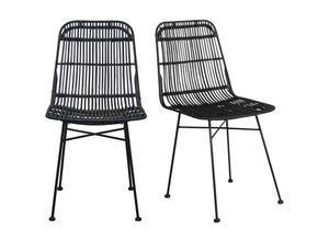 3662275099843 - - Stühle Rattan Natur schwarz lackiert 2 Stk malacca - Schwarz