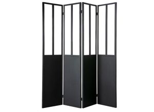 3662275102482 - - Paravent 4 Flügel aus Metall Schwarz und Glas rack - Schwarz