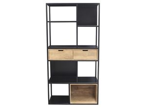 3662275109467 - - Bücherschrank aus schwarzem Metall mit massivem Mango-Holz jaipur - Schwarz