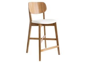 3662275118704 - Barhocker H65 Design Eichenholz und weiße Sitzfläche H65 cm LUCIA - Holz hell   Weiß