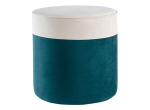 3662275123821 - Designer-Hocker aus cremeweißem und pfauenblauem Samt d 40 cm daisy - Entenblau