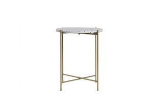 3662275126587 - - Beistelltisch rund Terrazzo und goldfarbenes Metall D40 cm mezzo - Creme