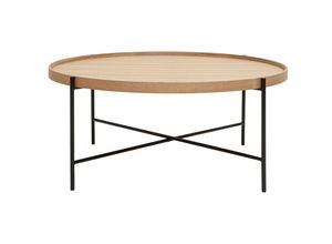 3662275131581 - Runder Couchtisch aus hellem Holz und schwarzem Metall D90 cm bassy - Esche