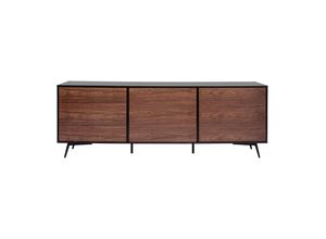 3662275134506 - - Sideboard mattschwarz Walnussfurnier 3 Türen B200 cm mermoz - Nussbaum   Schwarz