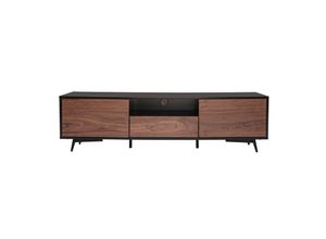 3662275134582 - - TV-Möbel mattschwarz Walnussfurnier mit 2 Türen und 1 Schublade B160 cm mermoz - Nussbaum   Schwarz