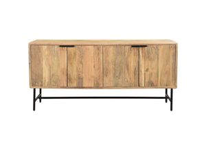 3662275135053 - Sideboard aus massivem Mangoholz mit Gravuren und schwarzem Metall 4-türig B160 cm morisson - Natur