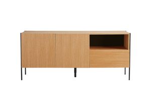 3662275135756 - - Design-Sideboard 2 Türen 1 Schublade Eiche und schwarzes Metall B175 cm heda - Eiche hell