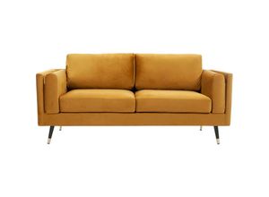 3662275137453 - Design-Sofa 2 3-Sitzer in gelben Samtstoff dunkles Holz und goldfarbenes Metall sting - Gelb