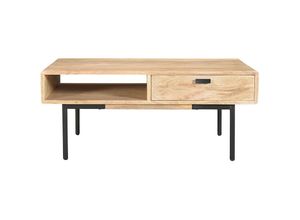 3662275137521 - Rechteckiger Couchtisch mit Stauraum 2 Schubladen aus hellem massiven Mangoholz und schwarzem Metall B 100cm JUDE - Natur