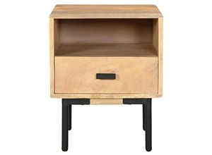 3662275137552 - Nachttisch mit Ablagefächern aus hellem massivem Mangoholz und schwarzem Metall B40 cm JUDE - Natur